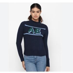 American Eagle Mock Neck Logo Sweater Navy Size XS